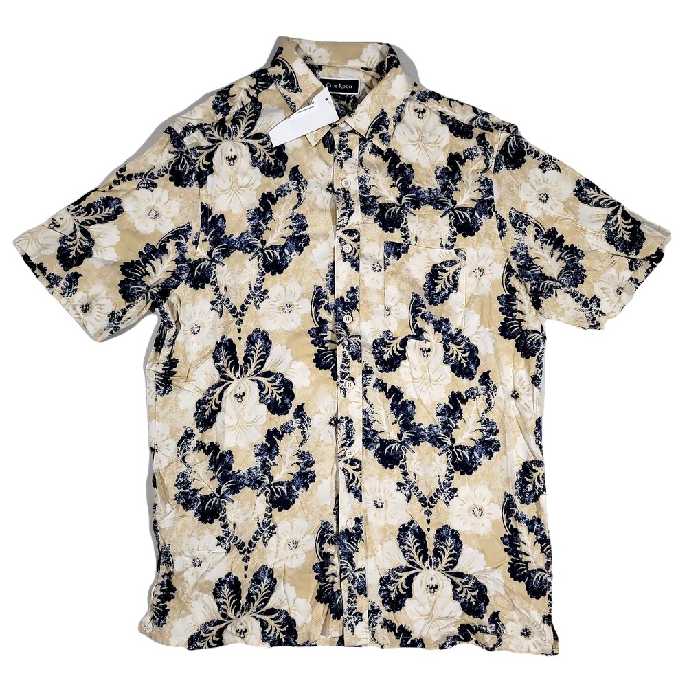 Club Room Silk Blend Milton Block Stamp Shirt Mens Small Pale Khaki $65 NEW